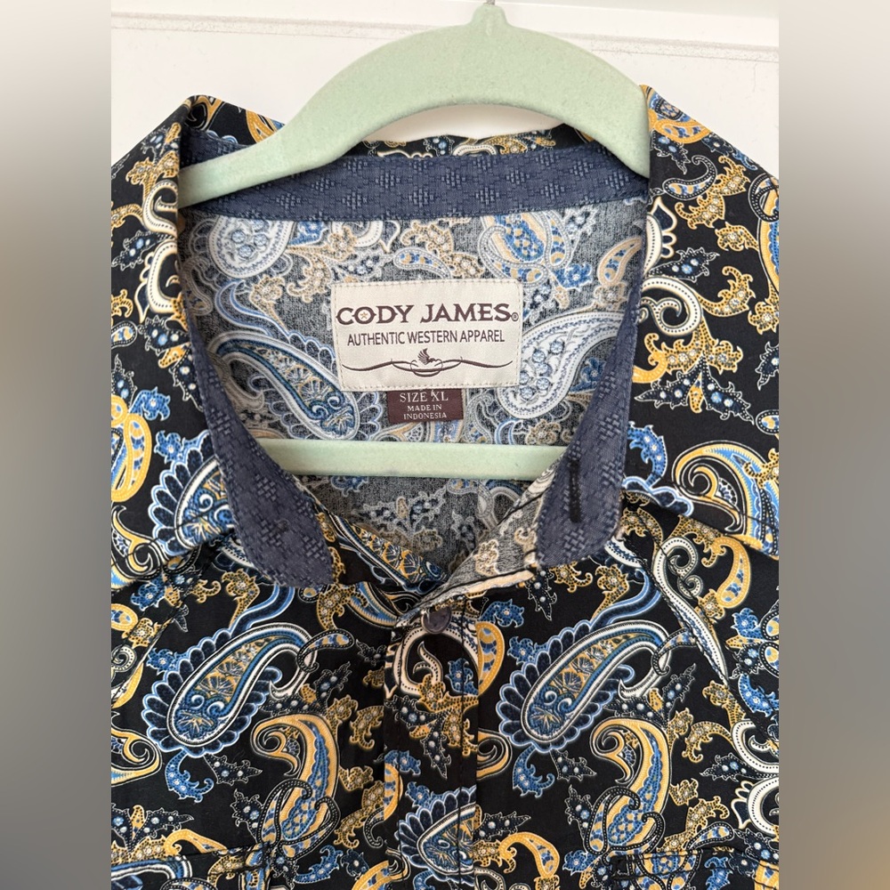 Paisley Men's Shirt - Black, Blue, Yellow - Picture 2 of 2